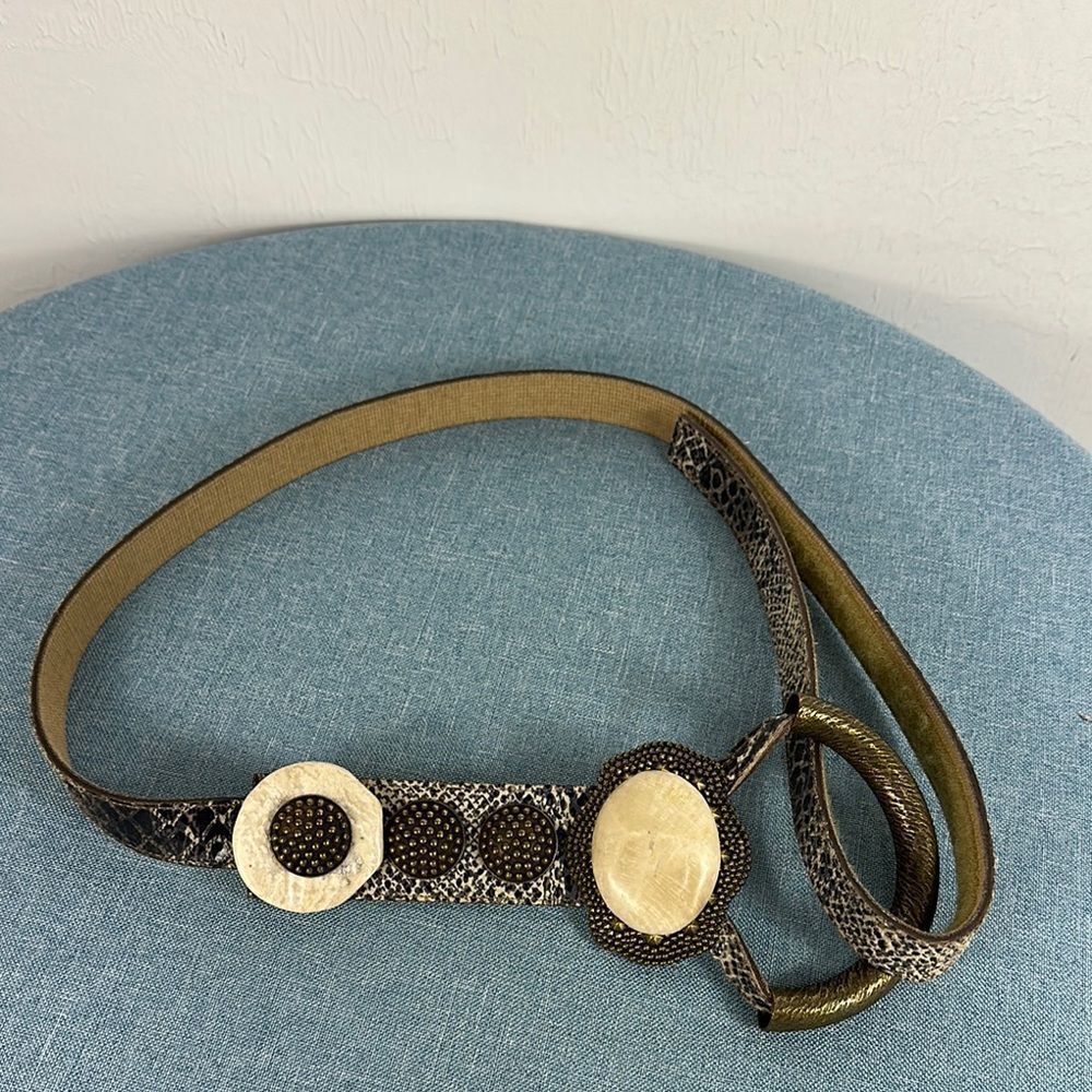 Boho Women's Snake Print Leather Belt With Cream Accents One Size - Picture 1 of 3